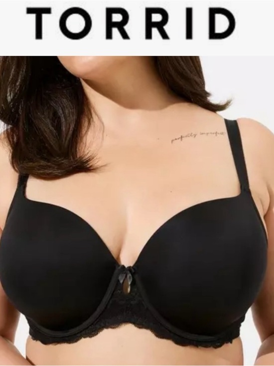 torrid Other - TORRID CURVE PERFECT T SHIRT PUSH UP BRA 46DD BLACK LACE INSET SMOOTH CUPS *NWT*